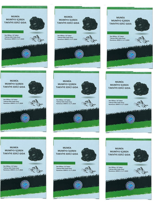 Mumiyo İçeren Takviye Edici Gıda %100 Saf Mumiyo 30'lu Tablet Kırgızistan'dan İthal Shilajit (9 Adet - 270 Tablet)