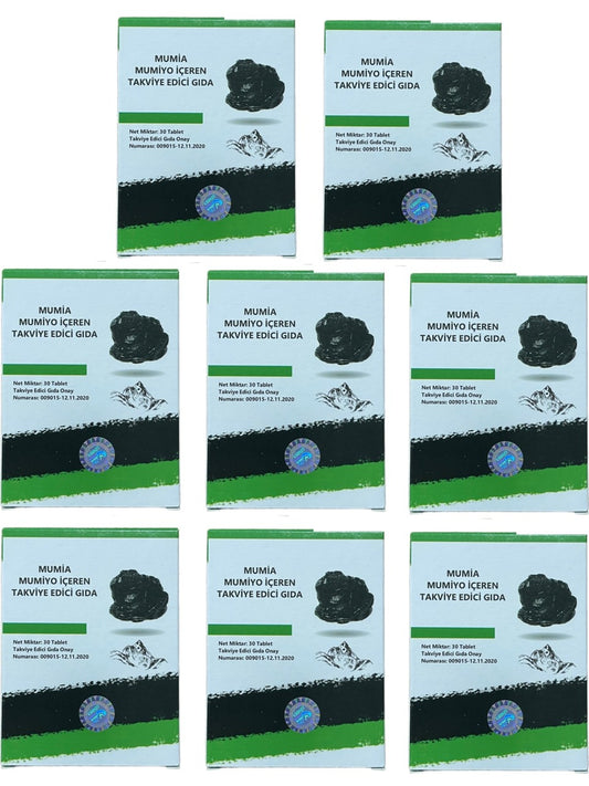 Mumiyo İçeren Takviye Edici Gıda %100 Saf Mumiyo 30'lu Tablet Kırgızistan'dan İthal Shilajit (8 Adet - 240 Tablet)