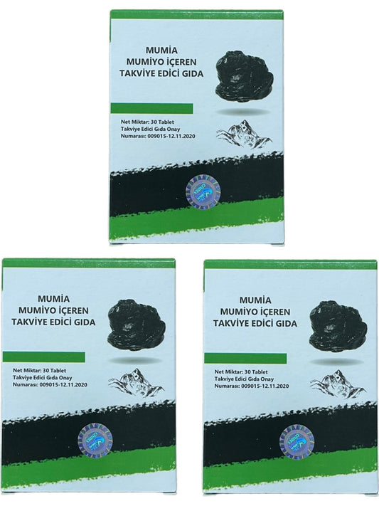 Mumiyo İçeren Takviye Edici Gıda %100 Saf Mumiyo 30'lu Tablet Kırgızistan'dan İthal Shilajit (3 Adet - 90 Tablet)